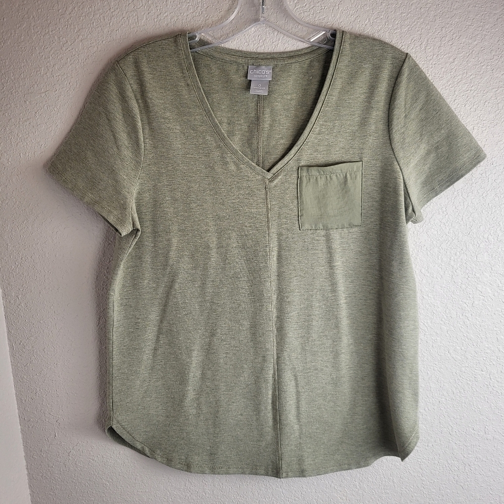 Chico's Zenergy Women's Size 0 (Or Size 4/6) Olive Green Top With Satin Pocket